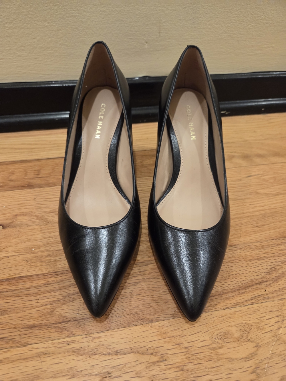 Cole Haan Women's Black Pointed-Toe Leather Pumps